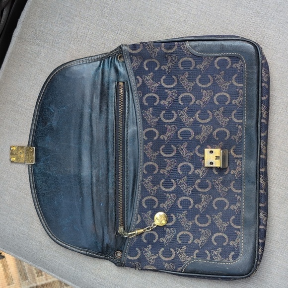Vintage Celine Macadam Navy and Gold Canvas Foldover Clutch - Picture 8 of 11